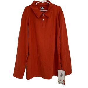 NWT Kickee Pants Orange Long Sleeve Polo Shirt Soft Bamboo Large 10/12 Red Tea